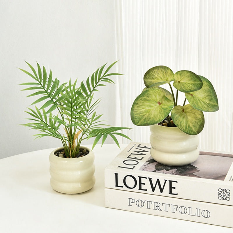 Modern Ceramic Desktop Planter, White Geometric Design