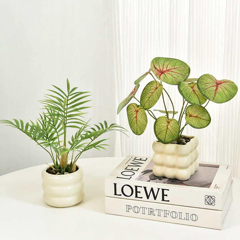 Modern Ceramic Desktop Planter, White Geometric Design