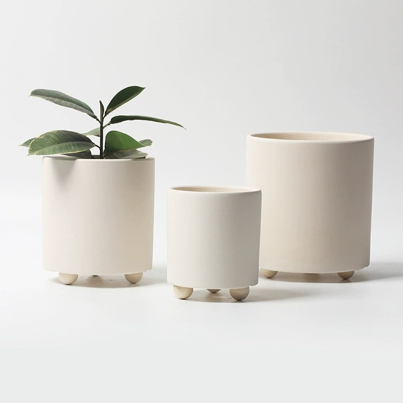 Nordic Unglazed Ceramic Planter with Wooden Legs