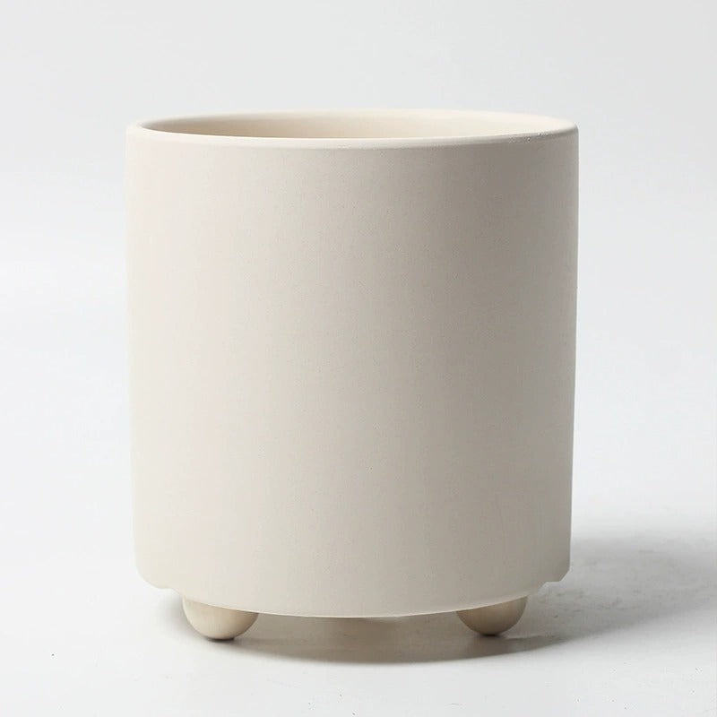 Nordic Unglazed Ceramic Planter with Wooden Legs