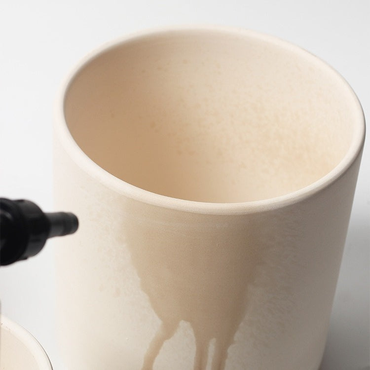 Nordic Unglazed Ceramic Planter with Wooden Legs