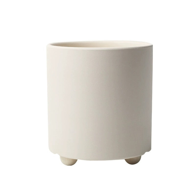 Nordic Unglazed Ceramic Planter with Wooden Legs