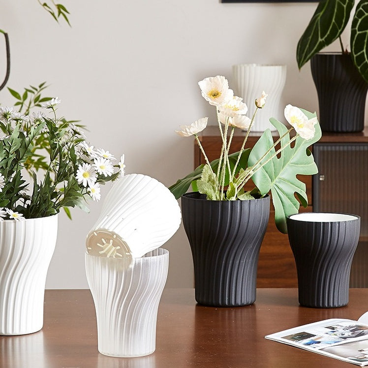 Modern Minimalist Cylindrical Plastic Planter with Transparent Inner Pot