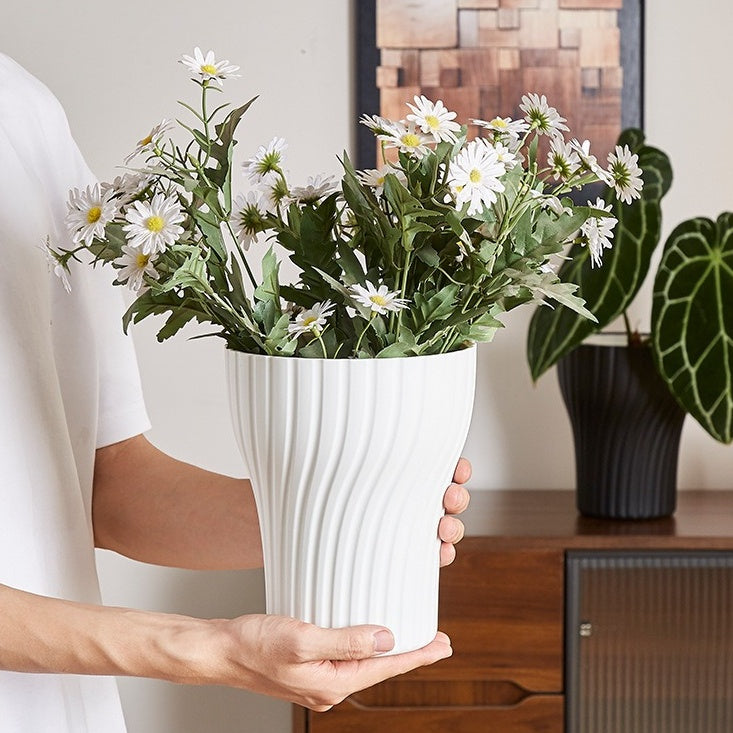 Modern Minimalist Cylindrical Plastic Planter with Transparent Inner Pot